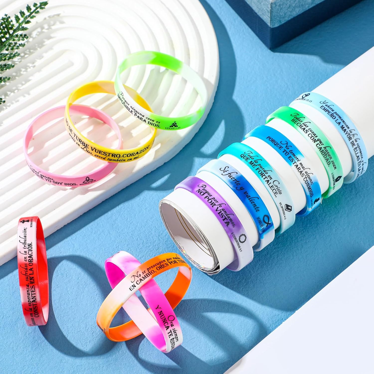 HyDren 120 Pcs Bible Verse Bracelets Inspirational Silicone Wristbands Colored Rubber Christian Scripture Bracelets Bulk Valentines Operation Gifts Church Favors for Women Men Gifts(Rainbow Gradient) - Image 4