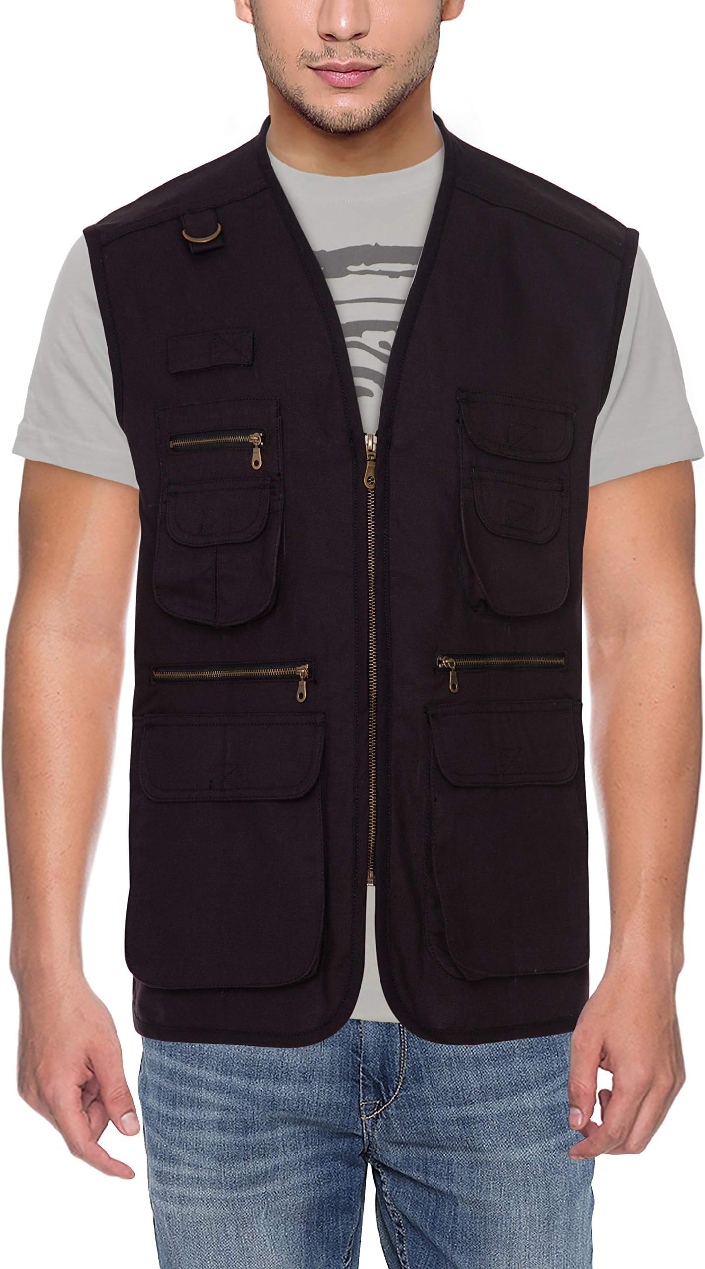 CLUB TWENTY ONEWorkwear Men and Women Multi Pocket Outdoor Adventure Vest (Black_HV_XL)