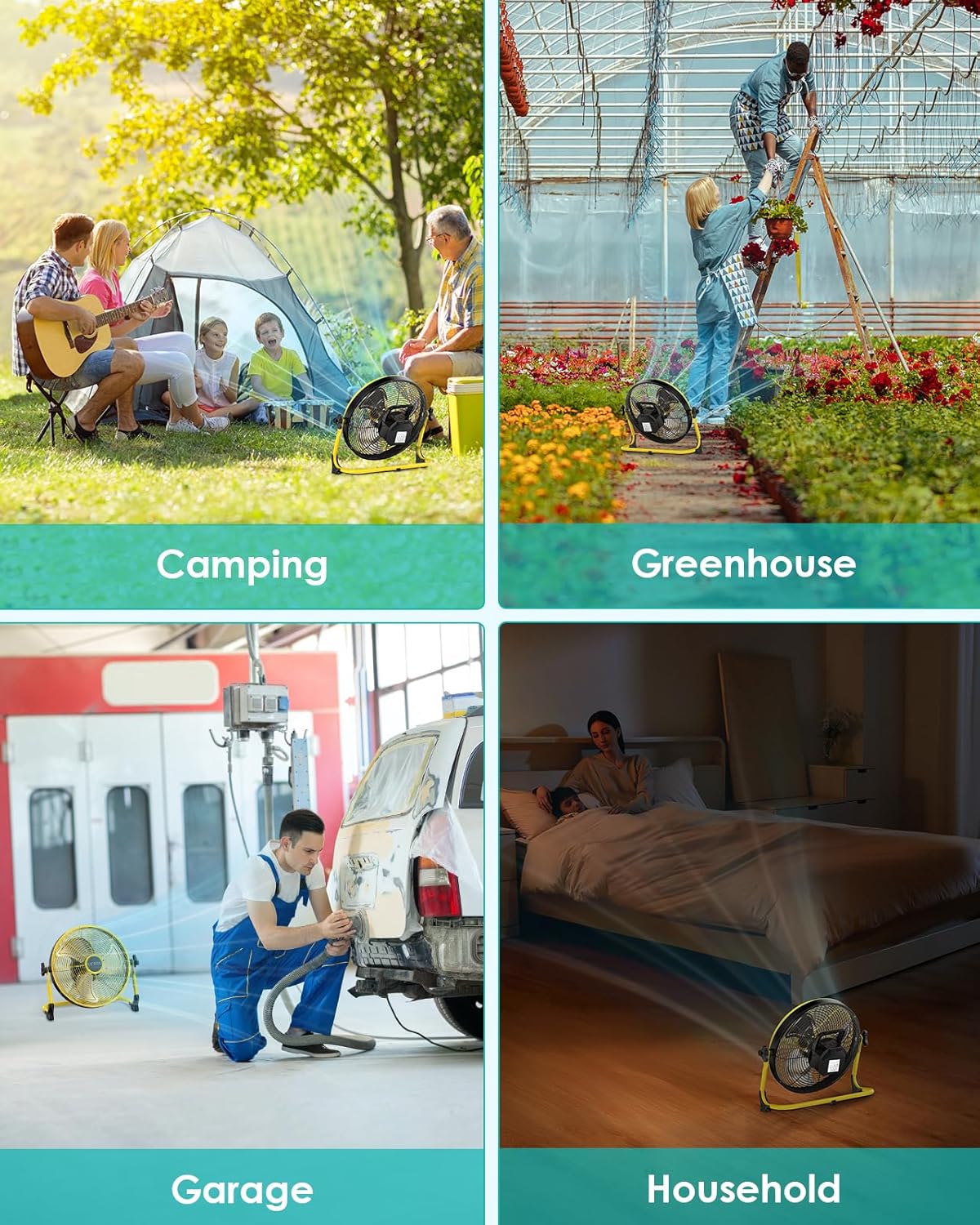 ZHULI 10" Portable Battery Operated Floor Fan, Rechargeable Cordless Camping Fan, Hi-Velocity Brushless Motor, Metal blade, USB Phone Charge, 8~60H Runtime, Quiet, Wireless, For Outdoor Home Workshop - Image 5