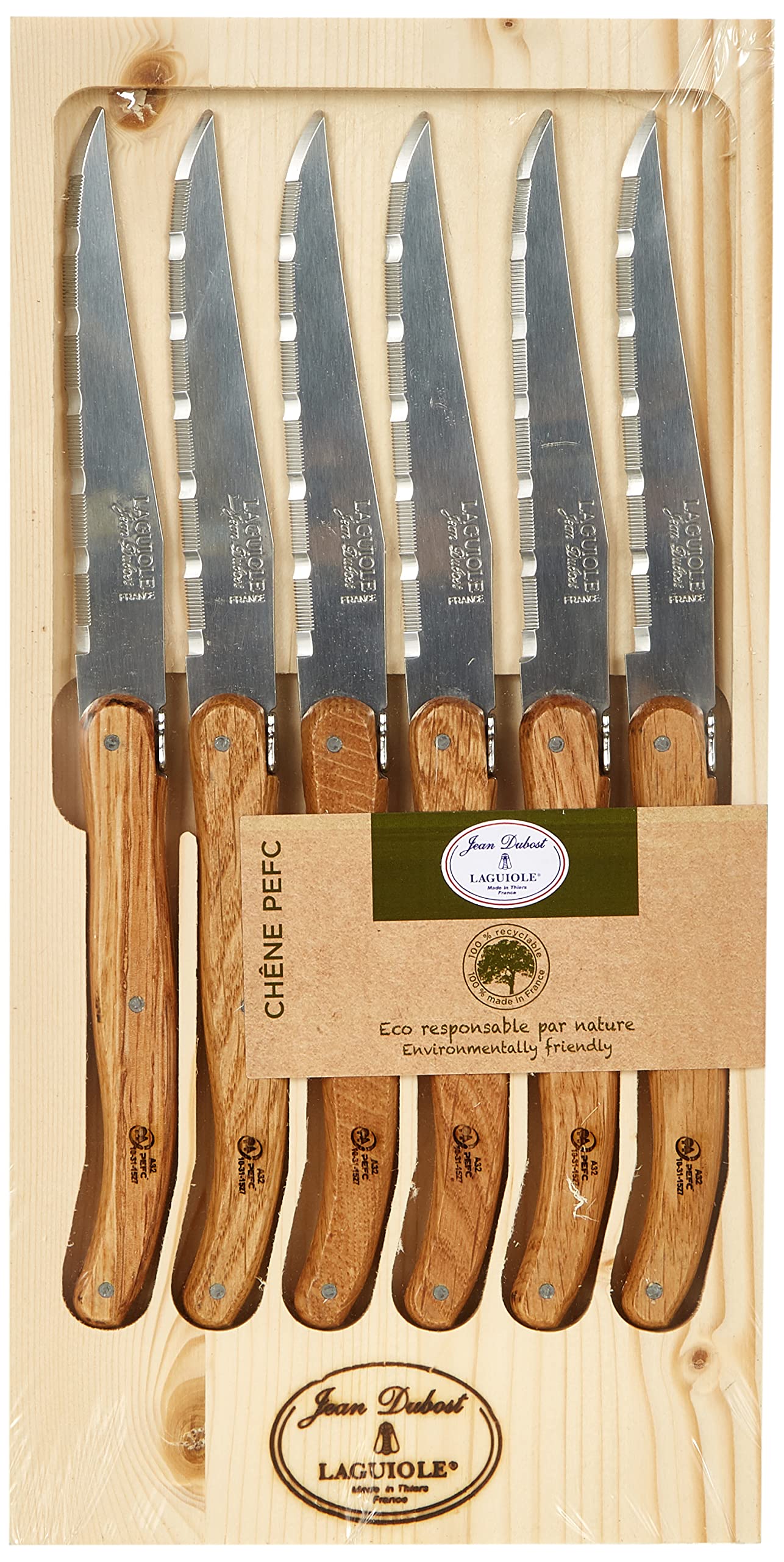 Laguiole Jean Dubost 97141 Coffret Bois Naturel 6 Couteaux à Steak