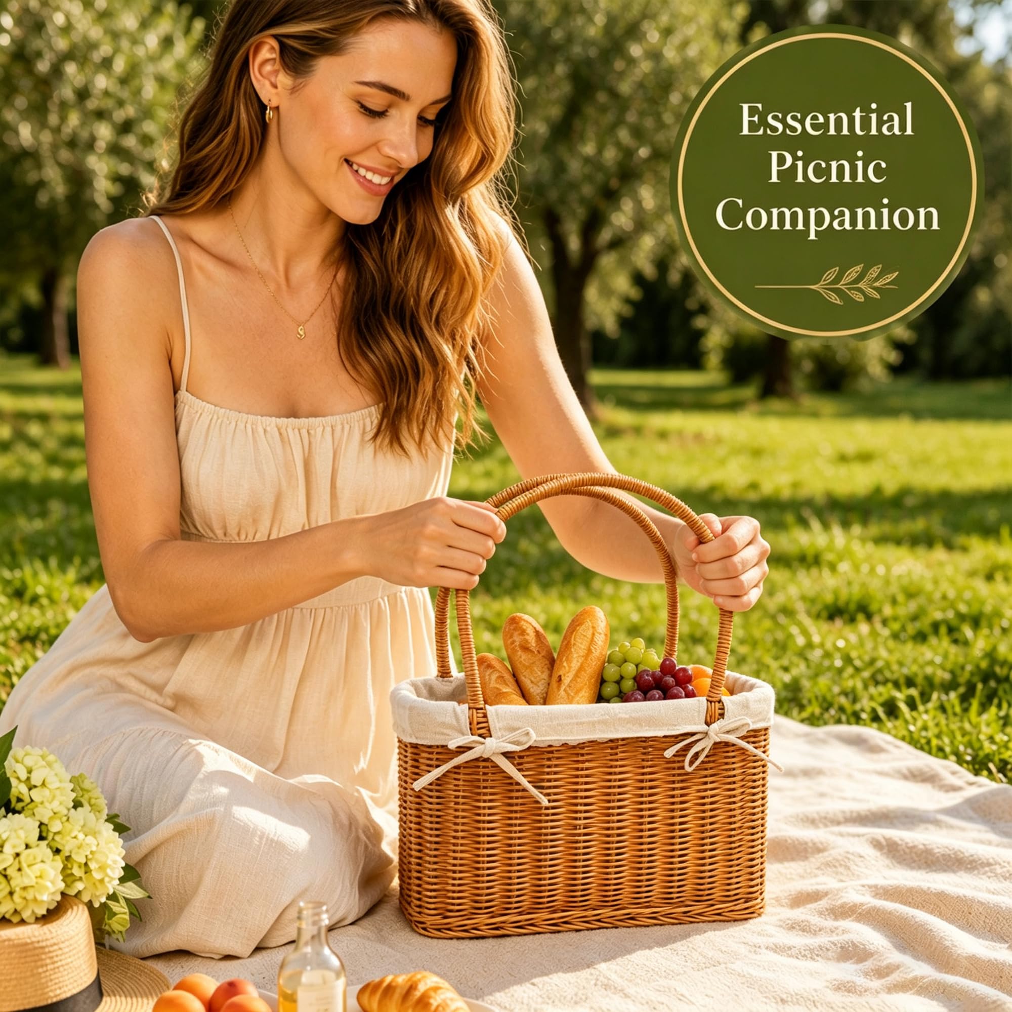 Cesto per la raccolta da giardino, cestino da picnic con manico, perfetto per il giardinaggio, per frutta e verdura, picnic e shopping