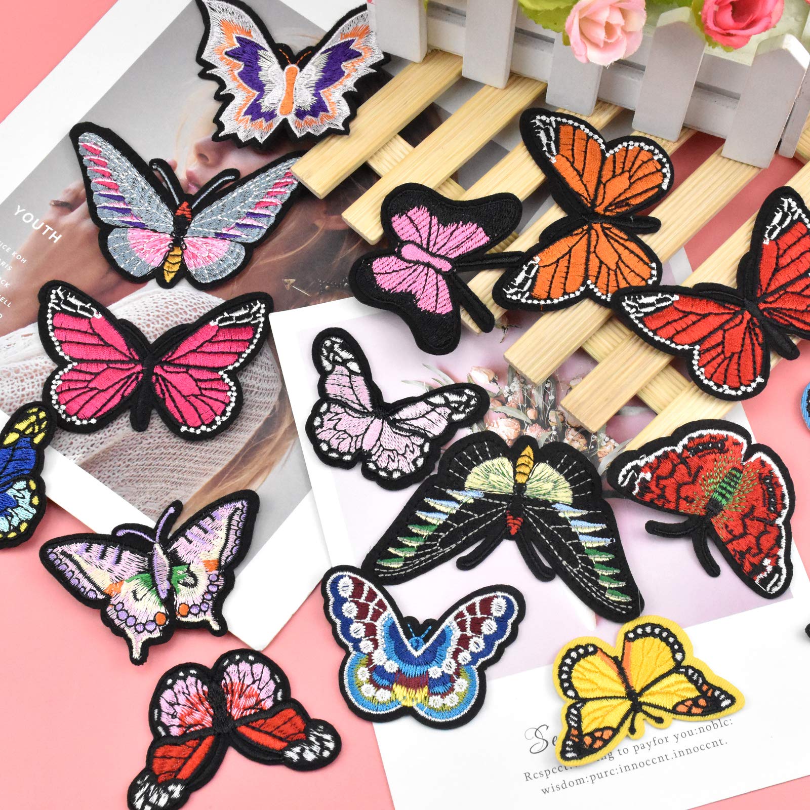 25 Pièces Patch Thermocollant Vetement Fleur Rose Papillon Broderie Patchs Fer Sur Ecusson A Coudre Applique Chapeau Pantalon Chaussures Rideaux Jeans Sacs Vêtements Artisanat Bricolage Enfant