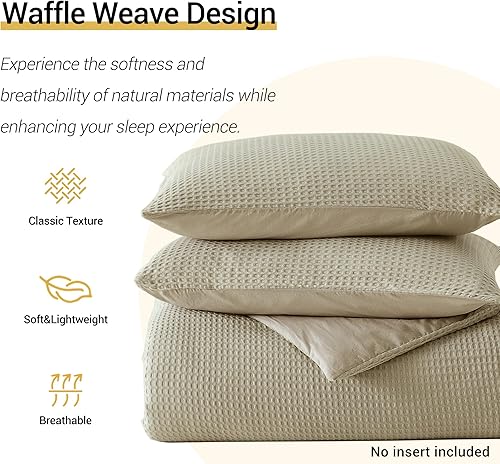 Miniatura 5 de Funda de edredón con 50 % viscosa derivada del bambú, 50 % algodón, tamaño Queen, ultra suave, tejido de gofre, tamaño Queen, transpirable, con