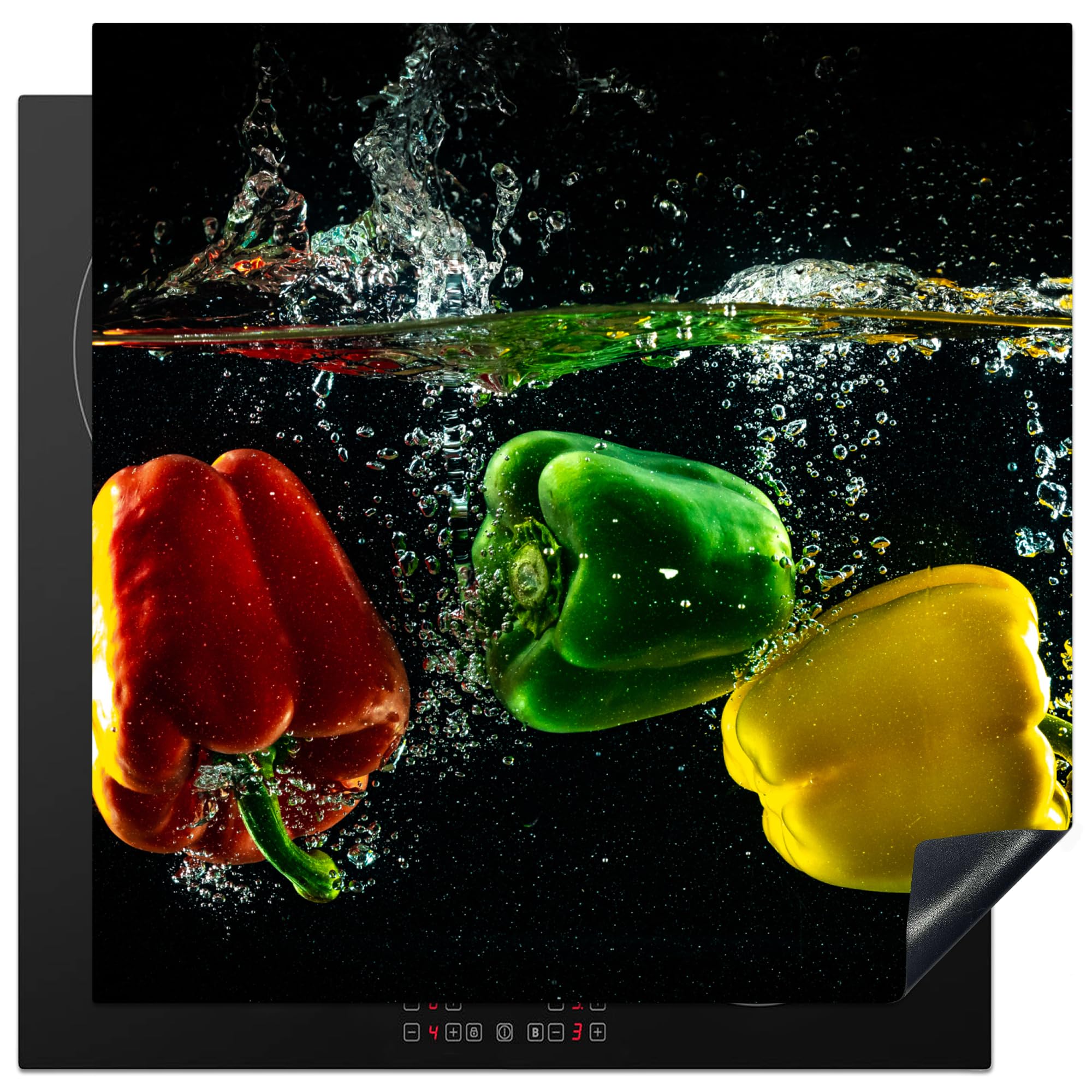 KitchenYeah© Induction Hob Cover Protector Mat 30.7"x30.7" / 78x78 cm Kitchen Universal Ceramic Covers for Electric Cookers Vinyl Pepper - Vegetable - Water - Black - Red