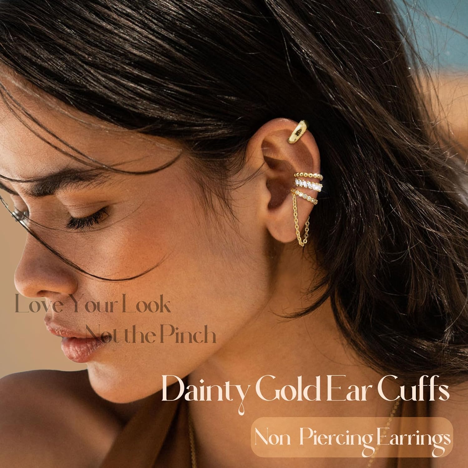 Florideco 4Pcs Ear Cuffs Non-Piercing for Women Dainty 14K Gold Plated Clip On Cartilage Earrings Hypoallergenic Huggie Hoop Cuffs Fake Earings for Non Pierced Ears - Image 3