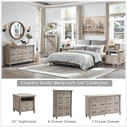 Miniatura 6 de T4TREAM Mesa auxiliar de granja de 24 pulgadas con 4 pies de madera maciza, mesa auxiliar grande con 2 cajones de ancho para sofá con estación de