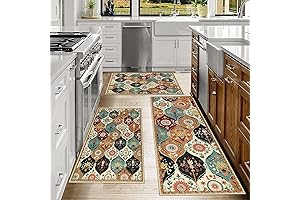Falflor Moroccan Trellis Kitchen Rug Sets: A Trio of Non-Slip Floor Mats...