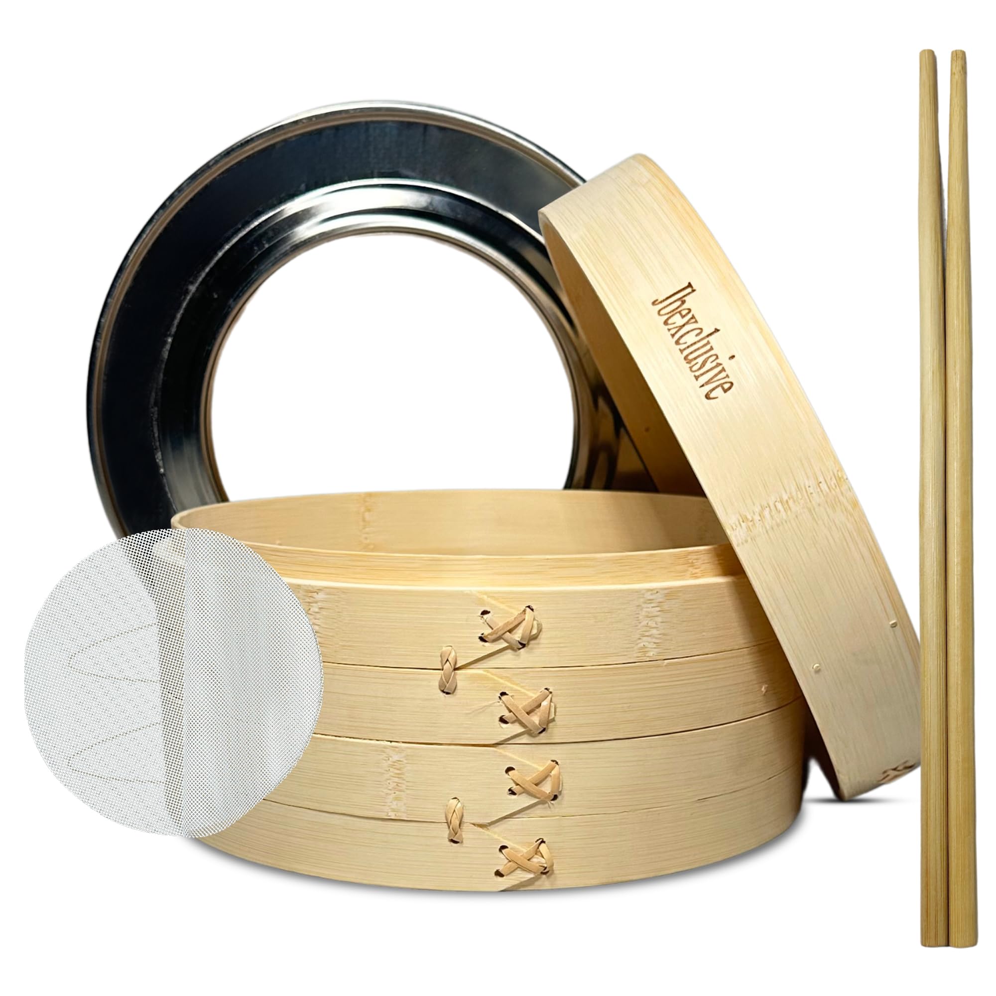 10 Inch Bamboo Steamer Basket 2 Tier with Handle & Silicone Liners – Reusable Dumpling Steamer for Bao Buns, Dim Sum, Veggies – Wooden Cooking Basket Kit