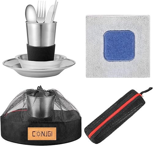 Miniatura 6 de Kit de desorden para acampar al aire libre platos de campamento de 1 a 2 personas, incluye tazas, cuencos, platos, cuchillos, tenedores, cucharas,