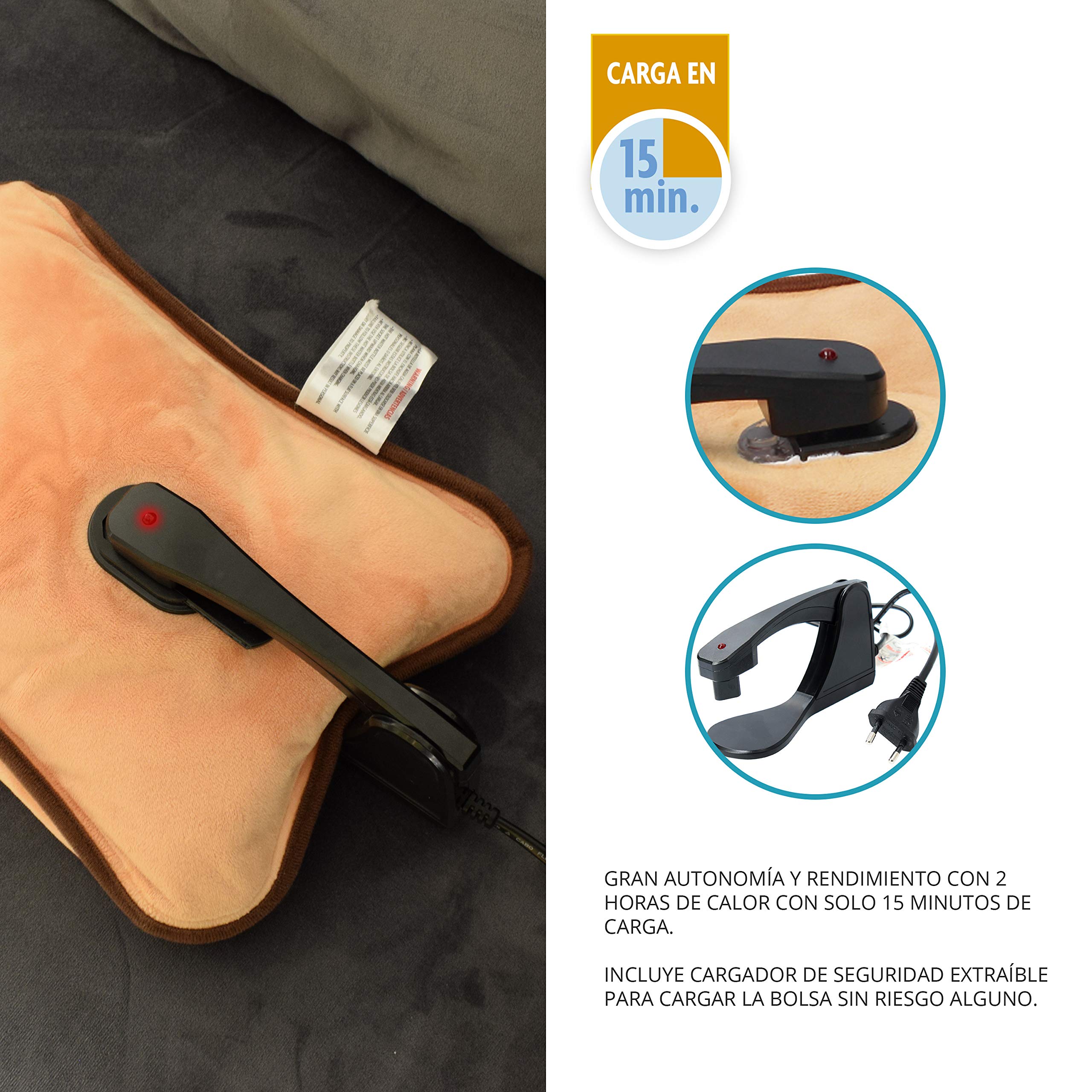 TM Electron Vulcano Sac d'eau thermique rechargeable en 5 minutes pour 2 heures d'utilisation avec revêtement doux en microfibre pour apaiser les douleurs musculaires, marron, 29 x 20 x 6 cm