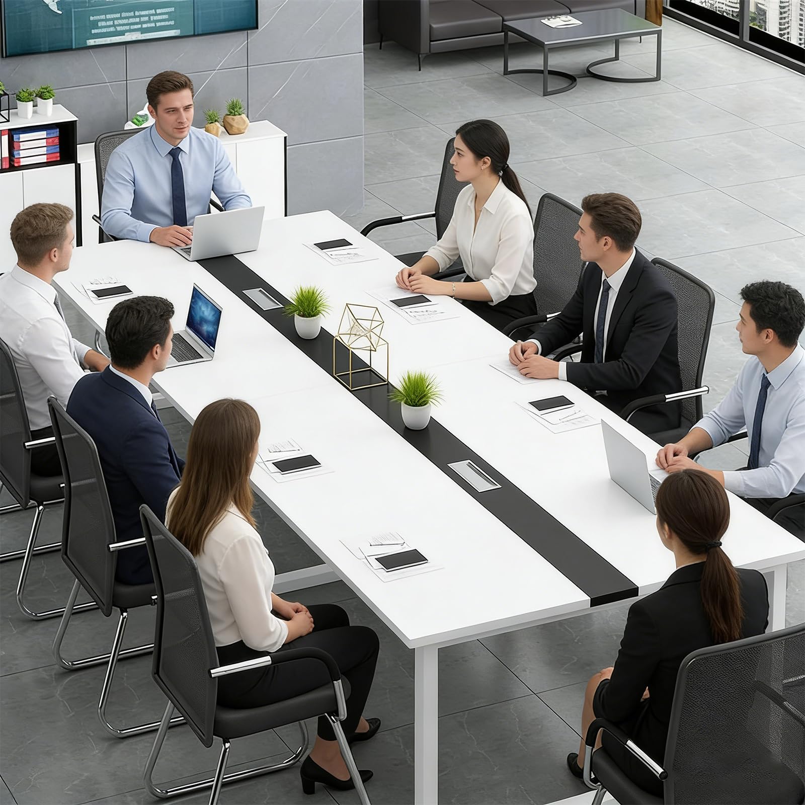 Rechteckiger Konferenztisch für 8-10 Personen, Massivholz Trainingszentrum Werkbank, Modularer moderner Business-Treffraum Schreibtisch
