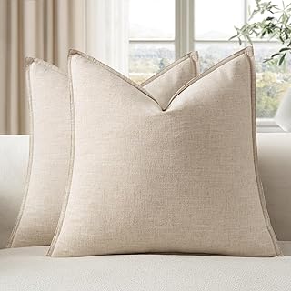 EMEMA Decorative Linen Throw Pillow Covers 24x24 Inch Natural Beige Boho...