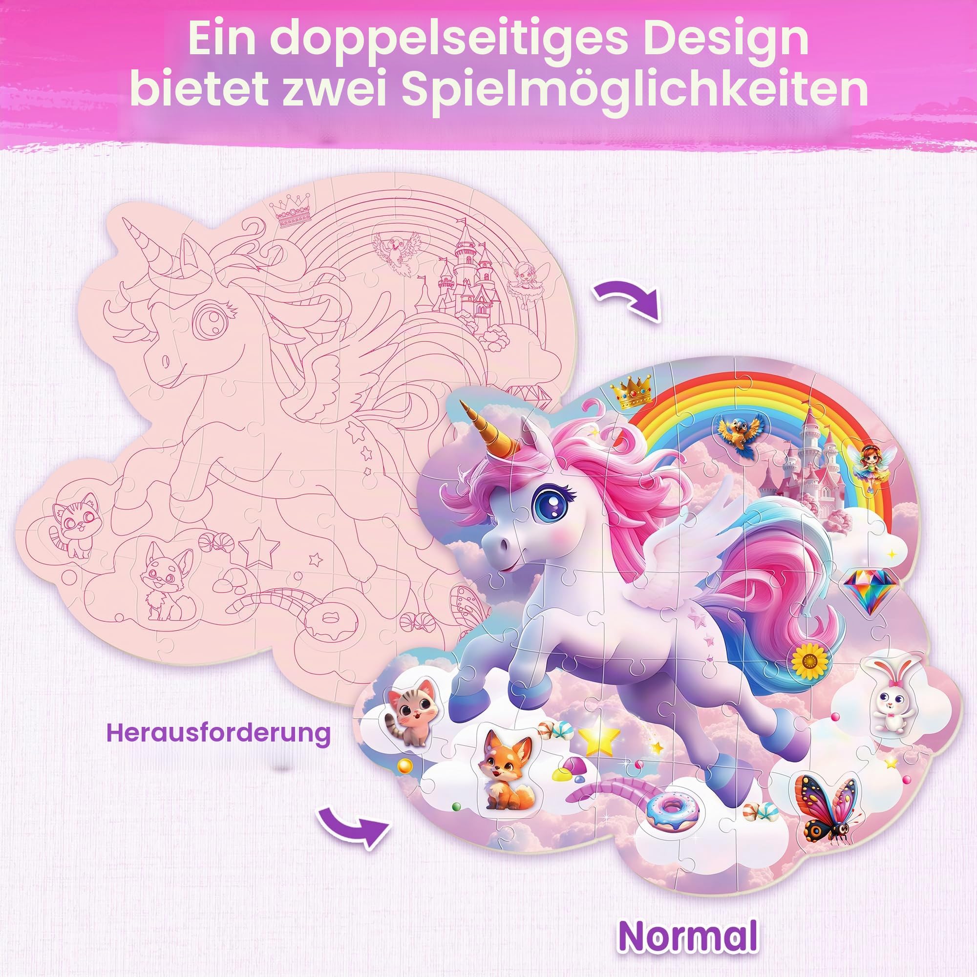 SYNARRY Einhorn Puzzle Kinder ab 3 4 5 6 7 8 Jahre, 45 Teilige Großes Bodenpuzzle für Kinder, Einhorn Spielzeug Geschenke für Mädchen