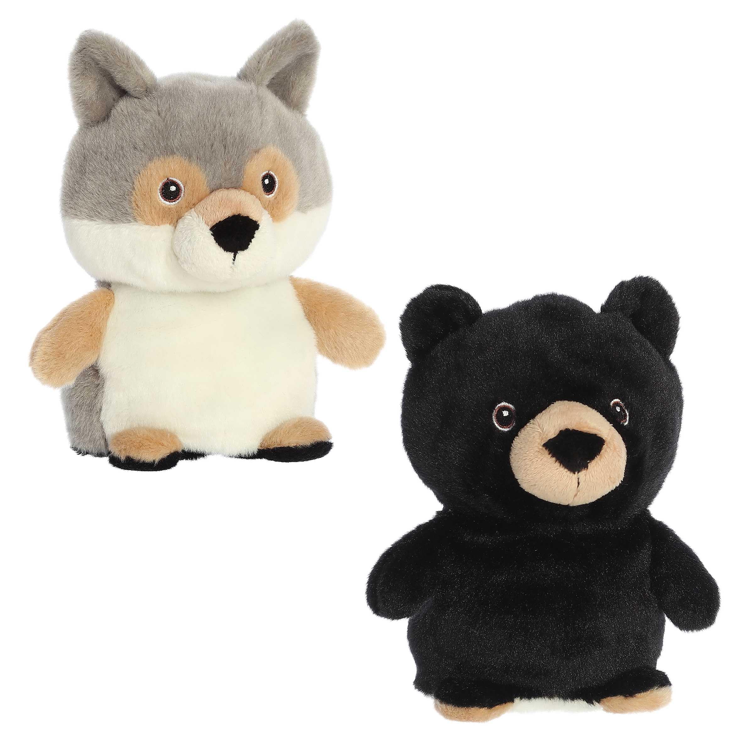 Aurora Eco-Friendly Eco Nation Coppie ecologiche reversibili: orso nero e lupo peluche - Coscienza ambientale - Materiali riciclati - 6,5 pollici