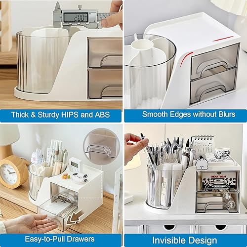 Miniatura 3 de Marte Vanci Organizador de escritorio, organizador de maquillaje de plástico con cajones, caja de almacenamiento de papelería de escritorio con