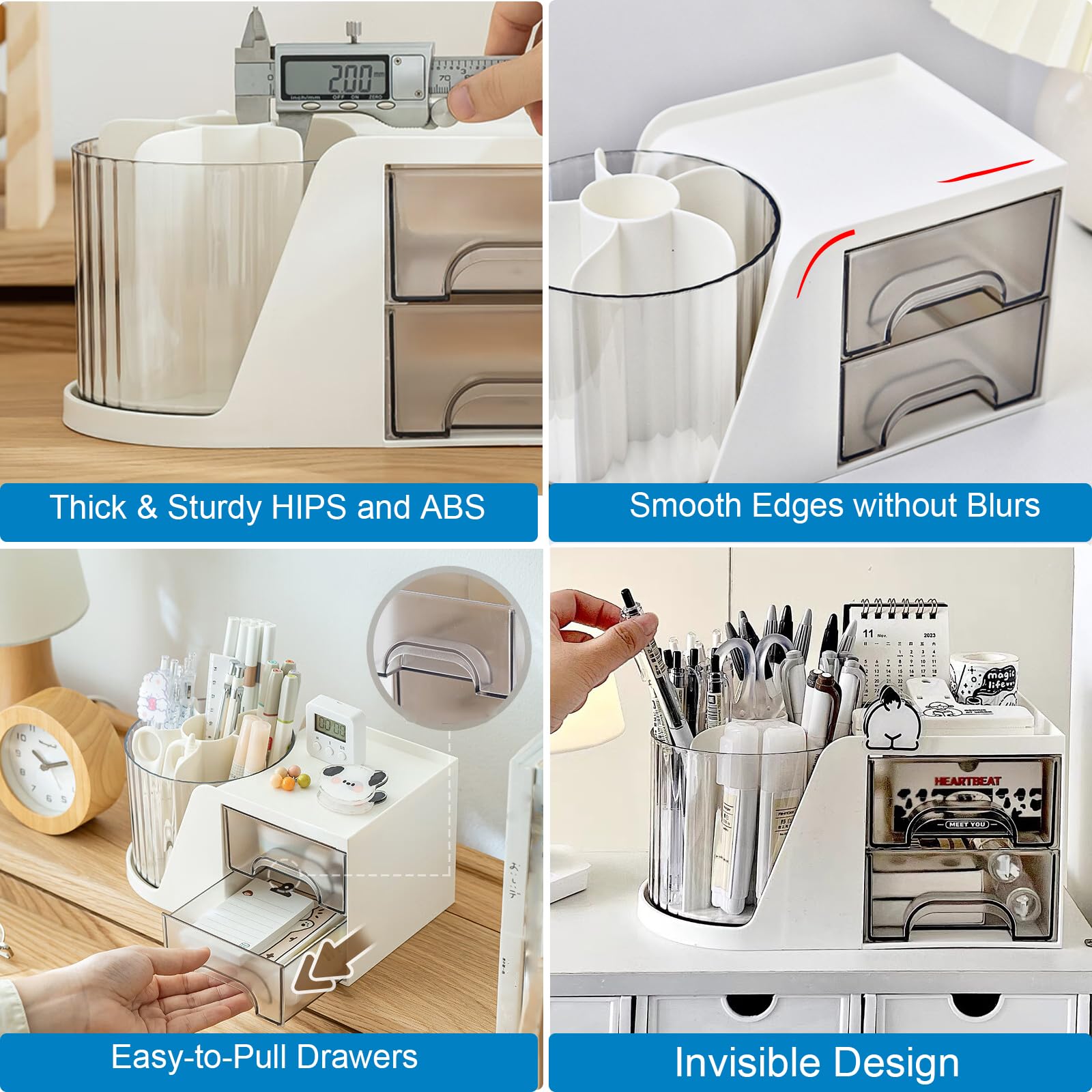 Marte Vanci Desk Organiser with Drawers, Tidy Caddy with Rotating Pen Holder - Image 3