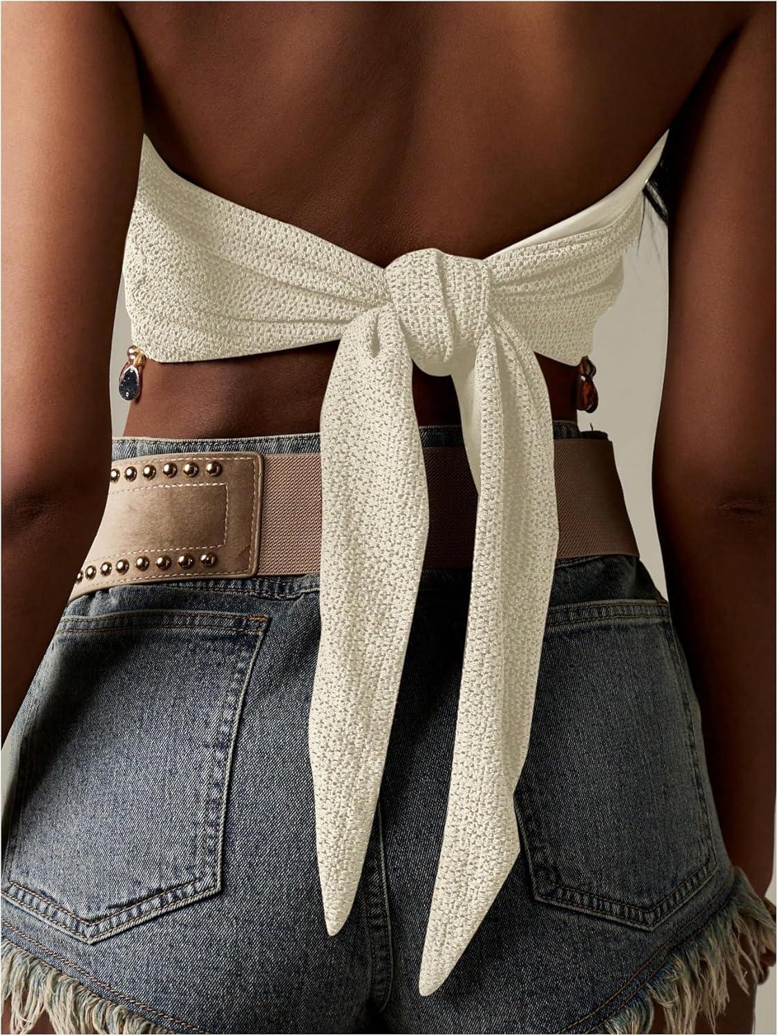 MakeMeChic Women's Beaded Tassel Trim Tube Top Strapless Sleeveless Summer Boho Bandeau Shirt - Image 5