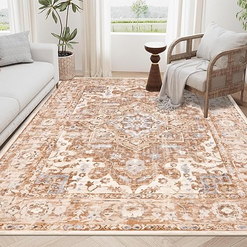 Pauwer Alfombra bohemia de 6 x 9 pies, lavable a máquina, para sala de estar, dormitorio, alfombra suave vintage, antideslizante, de pelo bajo, para