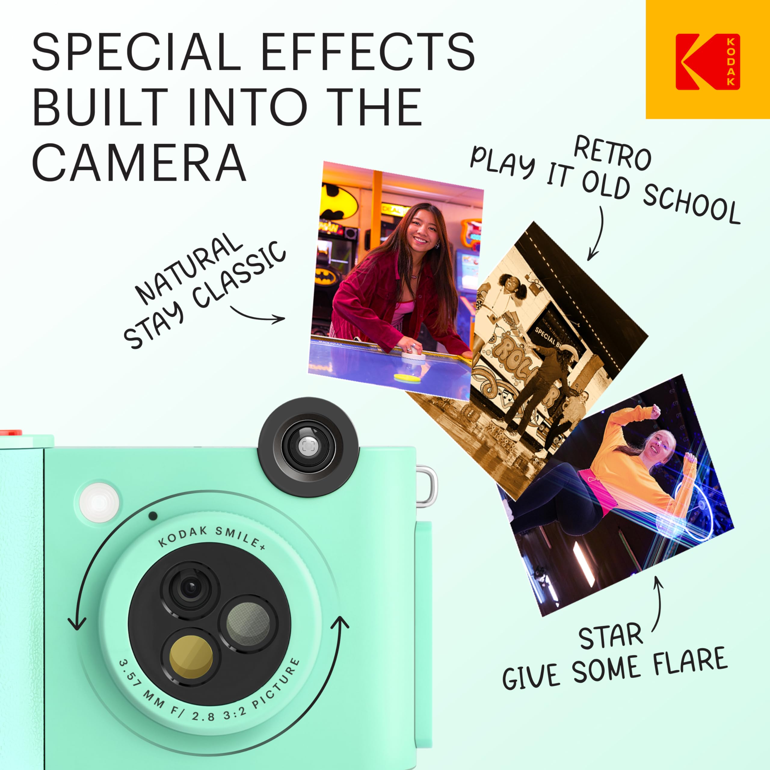 KODAK Smile+ 2-in-1 Digital Instant Camera & Wireless Bluetooth Photo Printer, 10MP, Special-Effect Rotating Lens - Image 2