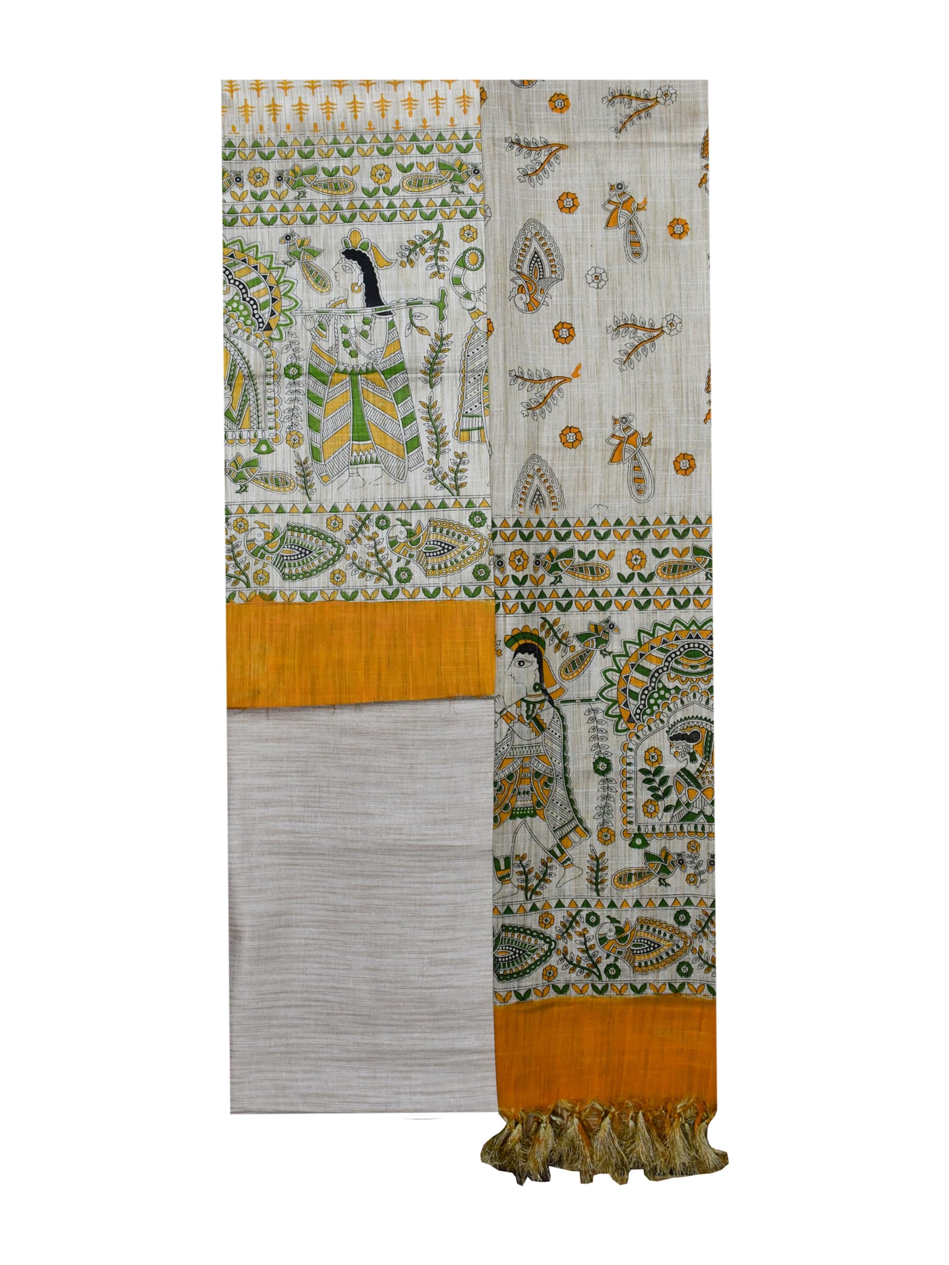 RiyashreeCotton Khadi Unstitched Madhubani Print Suit Set for Women with Dupatta | Salwar Suit Dress Material for Women & Girls | Top - 2.5 M, Bottom - 2.5 M & Dupatta - 2.5 M | RIMAGRA001006,