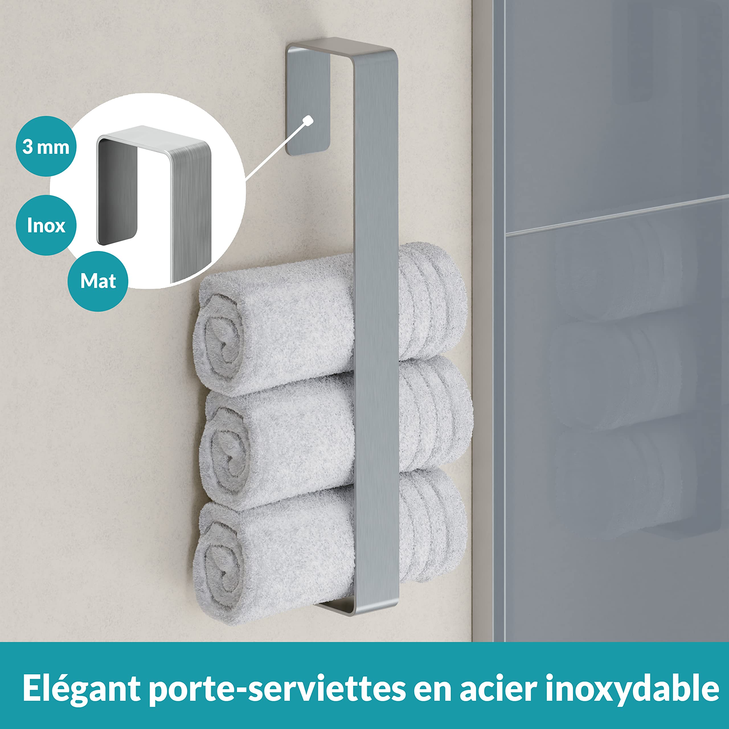 ML-Design Porte-Serviettes Sans Perçage, Autocollante, 22 Cm, Noir, En