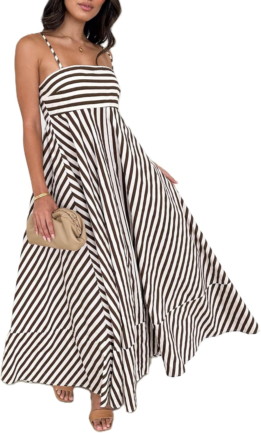 Women Striped Maxi Dress Smocked Backless Spaghetti Strap Long Flowy Dress Sleeveless Boho Aline Sundress - Image 2