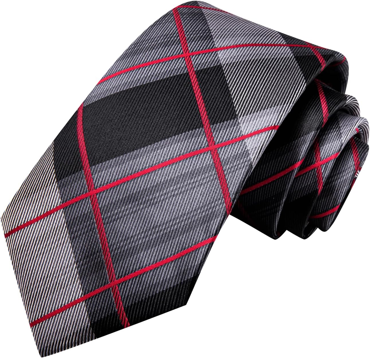 Hi-Tie Mens Plaid Ties Classic Paisley Necktie with Handkerchief Cufflinks Set Business Stripe Tie - Image 4