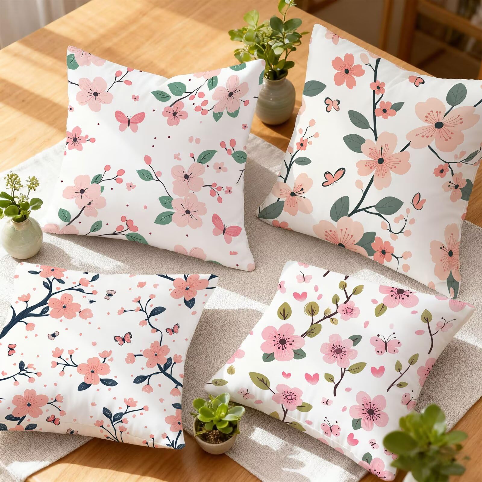 Rosa Funda Cojin 60x60 Flor Funda Almohada 60x60 Cojines Sofa Súper Suave Fundas Cojines Decorativos Fundas Almohadas 4 Piezas Almohada Cervicales y Cuello, para Hogar Cama Salon Decoracion E - 853