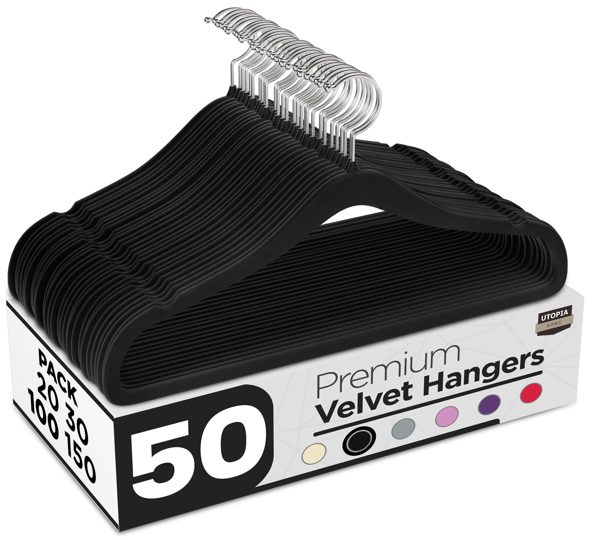 Utopia Home Premium Velvet Hangers 50 Pack - Non-Slip & Durable Clothes Hangers - Black Hangers with 360 Degree Rotatable Hook - Heavy Duty Coat Hangers