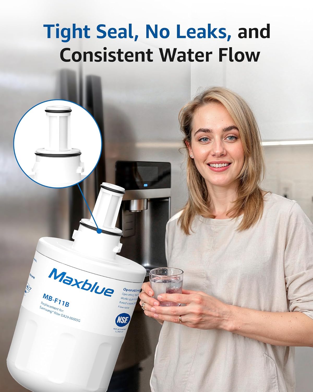 Maxblue DA29-00003G Refrigerator Water Filter, Replacement for Samsung® DA29-00003G, DA29-00003B, Aqua-Pure Plus, RFG237AARS, DA29-00003F, HAFCU1, RFG297AARS, WFC2201, 3 Filters