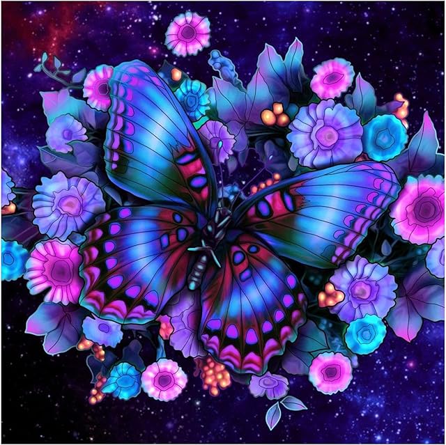 AIRDEA 5D Butterfly Diamond Painting Kits for Adults Kids, DIY Flowers Diamond Painting Kits, Round Full Drill Butterfly Diamond Art Kits Animal Gem Art Painting Picture Home Wall Decor 13.8x13.8 in