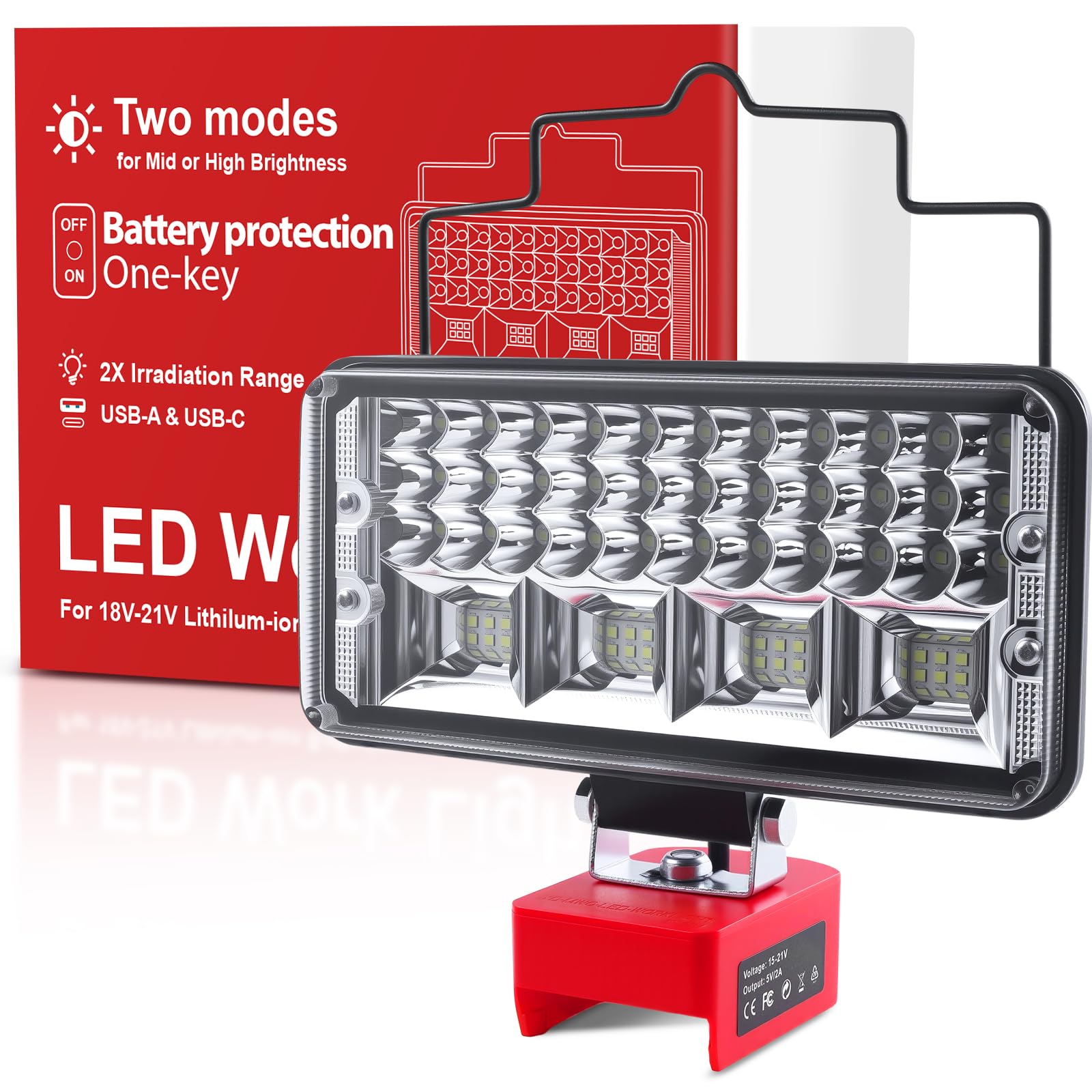 Cordless LED Work Light for Milwau_kee 18V Battery，95W 8000LM，Wide Beam Flood with Power Protection Switch,USB & Type-C Fast Charge, Job Site Lighting for Emergency Workshop Garage（No Battery）