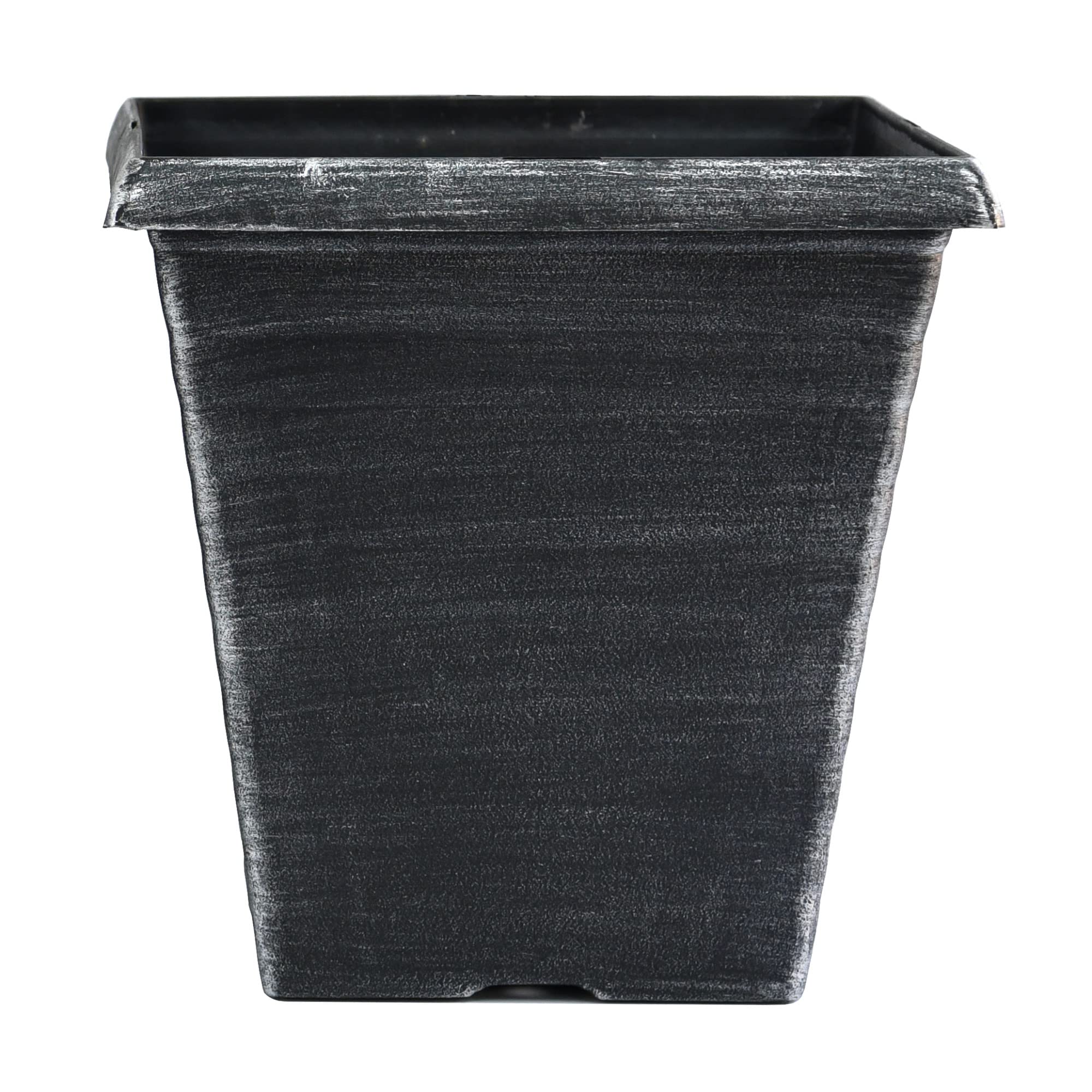 Garden Gear Black,Bronze,Silver Stylist Biscotti Decorative Square Garden Patio Planter Finished In A Brushed Bronze & Black Or Silver Paint Effect 23Cm Lightweight Flower Pots With Pre-Drilled Drainage Holes (Silver X1)