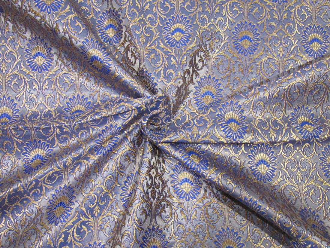 PuresilksBrocade jacquard fabric royal blue x metallic gold color 44'' BRO673[4] by the yard