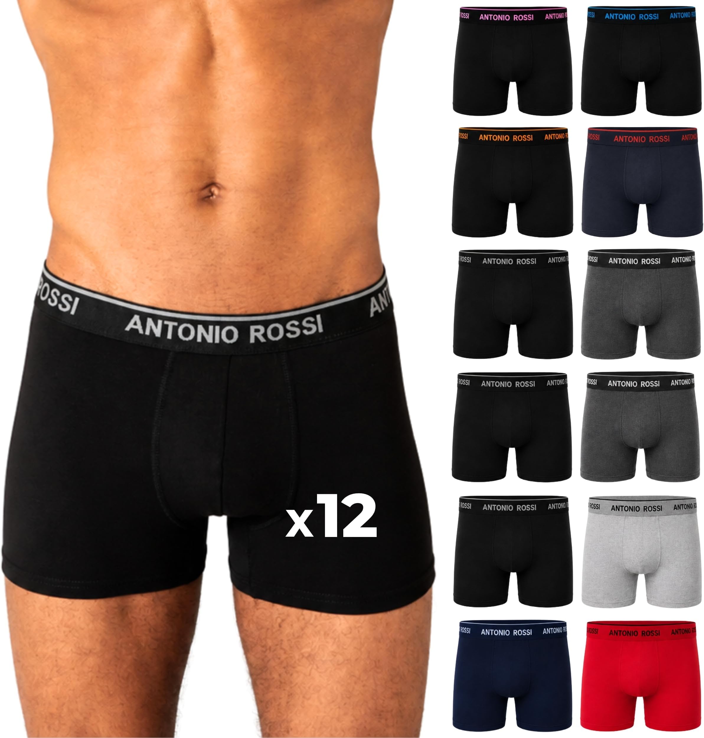 Mens Boxers 12 Pack, Cotton Boxer Shorts Multipack, Breathable Mens Underwear, Comfortable, Stretch Fit Mens Briefs for Everyday Wear, S-5XL