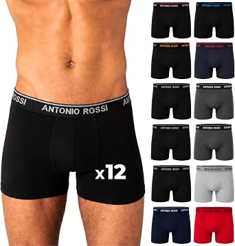 ANTONIO ROSSI Men's (12-Pack) Men'S Fitted Boxer Hipsters Dark Assorted M