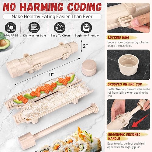 Miniatura 3 de AOSION Kit de fabricación de sushi - Kit de fabricación de sushi prémium para principiantes, niñosprofesionales, kit para hacer sushi con tazas de