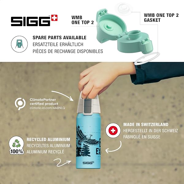 SIGG - Alu Trinkflasche Kinder - WMB ONE - Made in Switzerland - Für Kohlensäurehaltige Getränke Geeignet - Auslaufsicher - Federleicht - BPA-frei - ClimatePartner Zertifiziert - Sport & Schule - 0,6L - 4