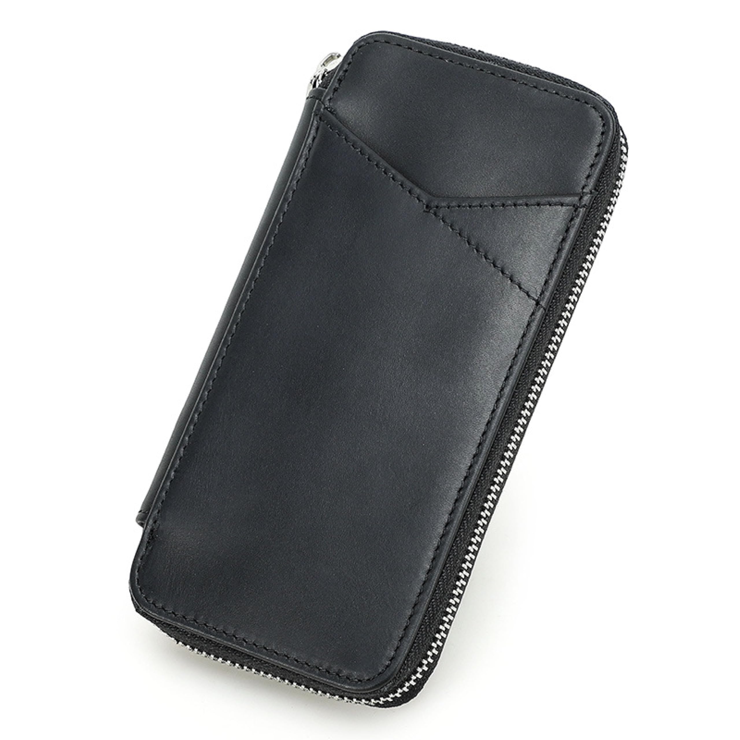 CataPurus Top Grain Genuine Leather 4 Fountain Pen/Pencil Case Pouch, Handmade Minimalist Design, Zipper Closure with Multi-Function & Slots, Gift Choice for Man/Woman/Office, Glossy Black, 4 Slots — image 1
