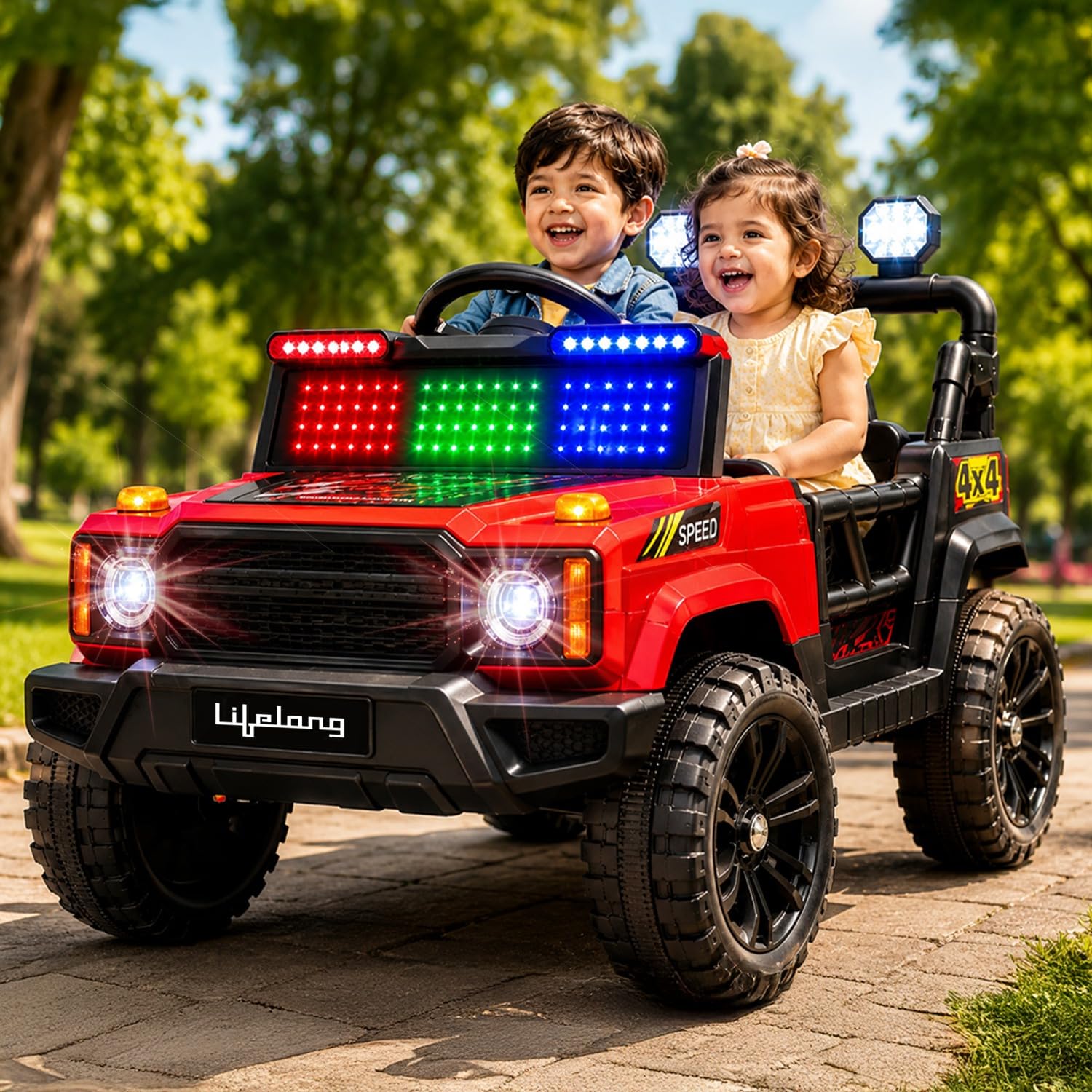 Lifelong Mini Jeepster EV Car for Kids | Up to 50M Remote Range, Music & LED Lights | Dual Motor, 12V Battery, 60 Min Runtime | BIS Certified Foot Accelerator Electric Ride On Car for 1-6 Yrs (Red)-image-21