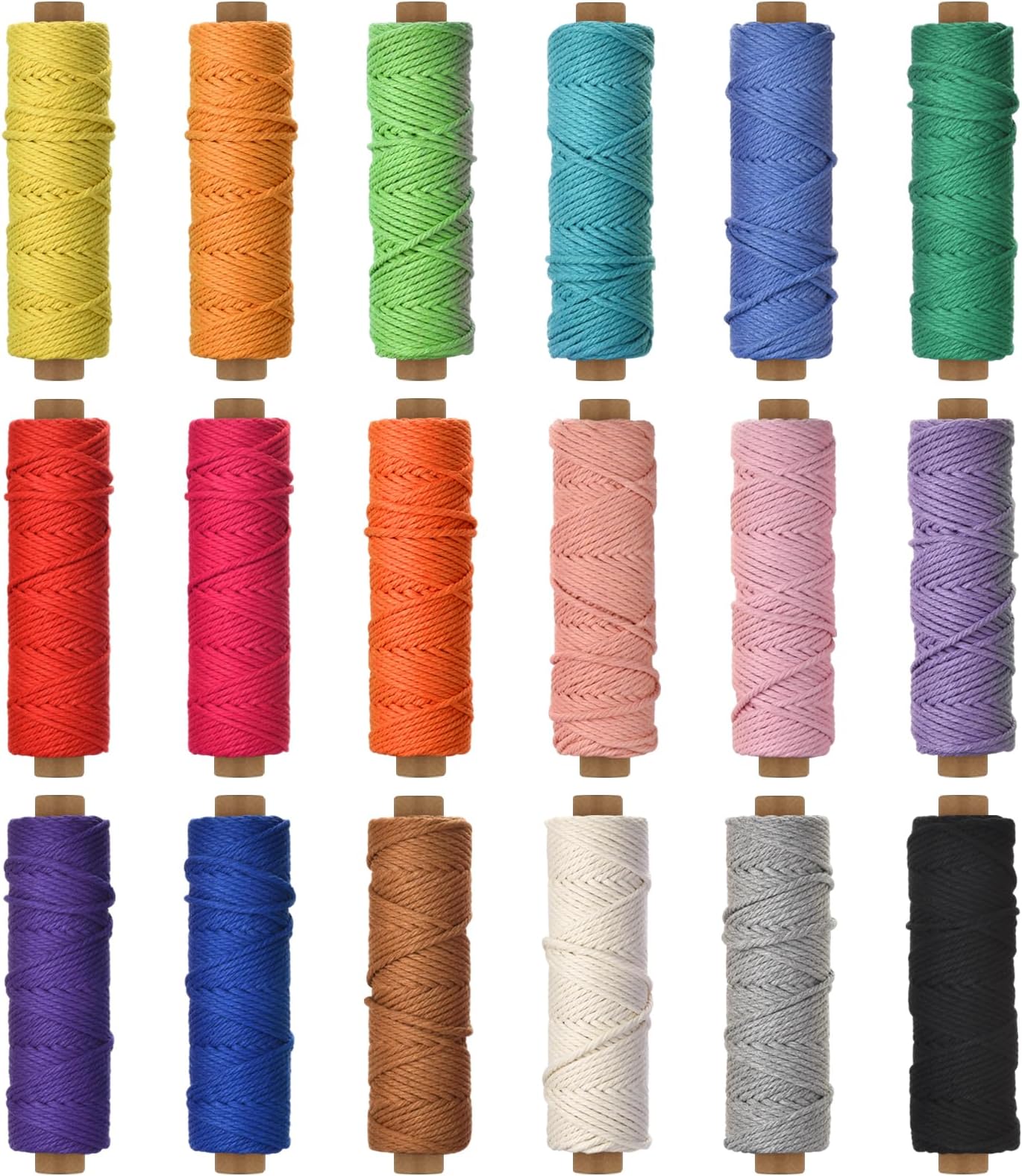 2mm x 594 Yards Macrame Cord - 18 Colors Natural Colored Macrame Cotton Cord Rope Kit - 4 Strand Twisted Cotton Rope for Wall Hanging，DIY Craft Making，Plant Hangers，Knotting Decorative Projects