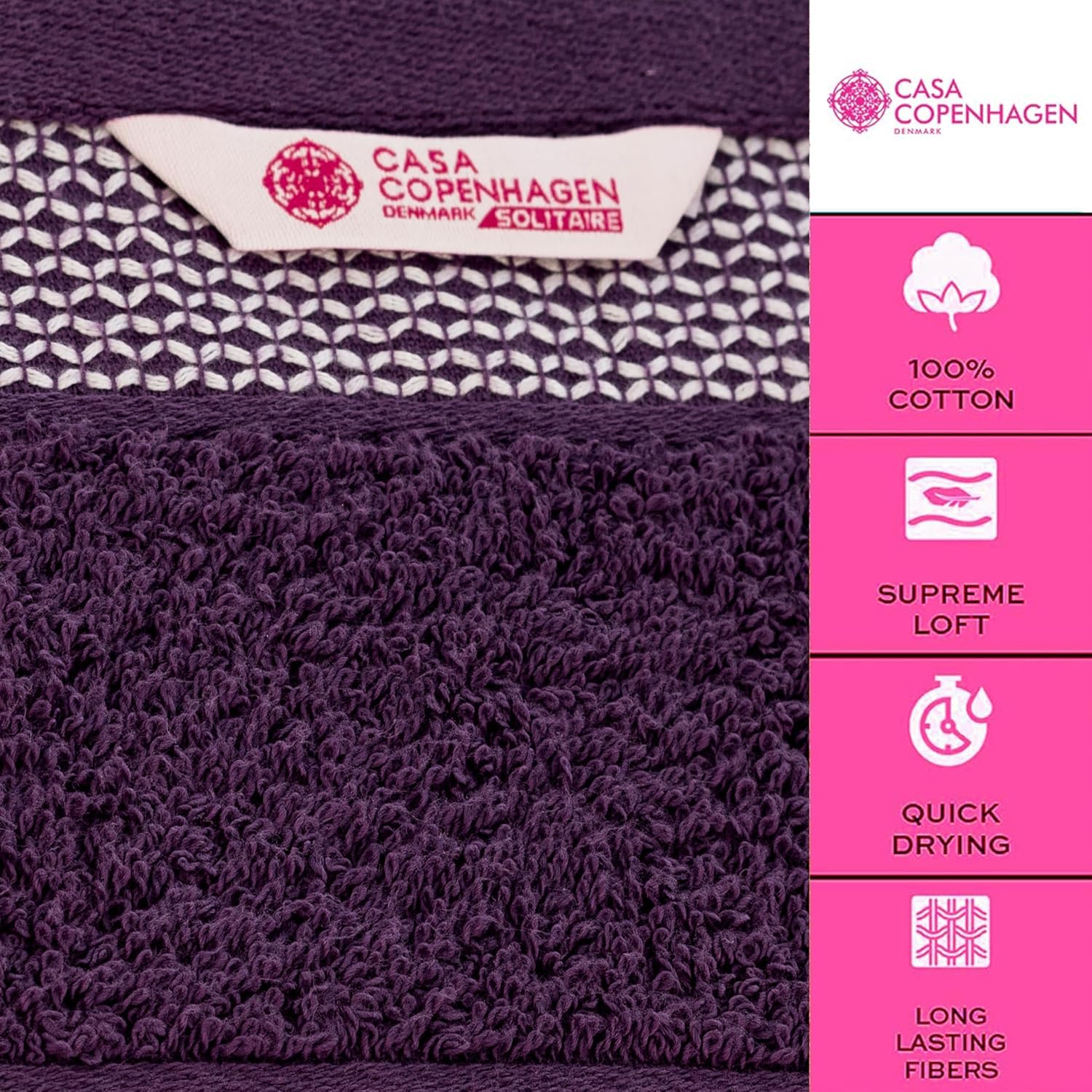 Casa Copenhagen Juego de 6 Toallas de baño 600 gsm, Rosa empolvado | Solitaire 100% algodón egipcio puro para baño, cocina y ducha: 2 toallas baño, 2 de mano, 2 paños (set regalo mujer y hombre)
