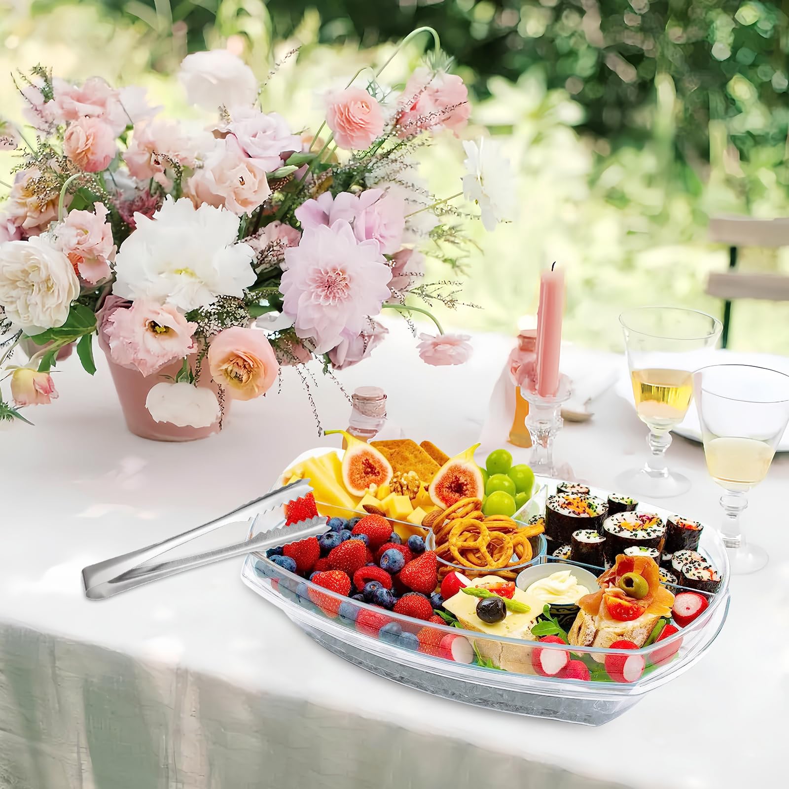 Platos y bandejas para servir refrigerados para entretenimiento, bandeja de verduras frías con tapa, platos y bandejas para servir hielo en frío, bandeja para aperitivos de frutas que mantiene la