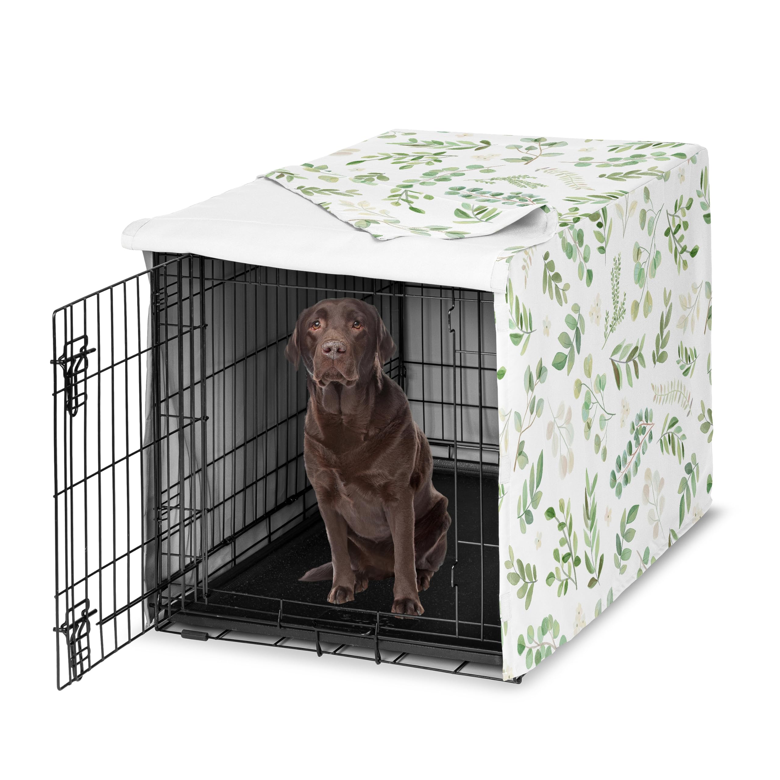 Sweet Jojo Designs 42in. Medium/Large Dog Crate Cover (Green Boho Floral Leaf) Pet Cage, Kennel Covers (Bohemian, Watercolor, Botanical, Flower,