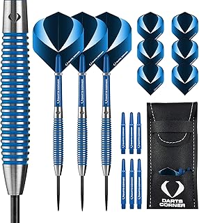 DESIGNA DARTS D0779 Squadron - Juego de dardos de barril de tungsteno 90% de 26 g con puntas de acero, incluye 3 vuelos estándar, 3 ejes, protector de punta y cartera de barra, M3, color azul