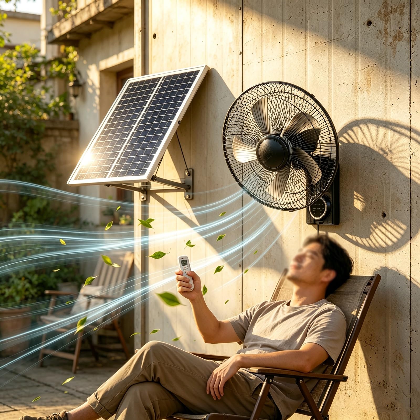 Genérico Ventilador Mural Solar 40cm, Silencioso Doble Energía Gran Autonomía Refrigerante