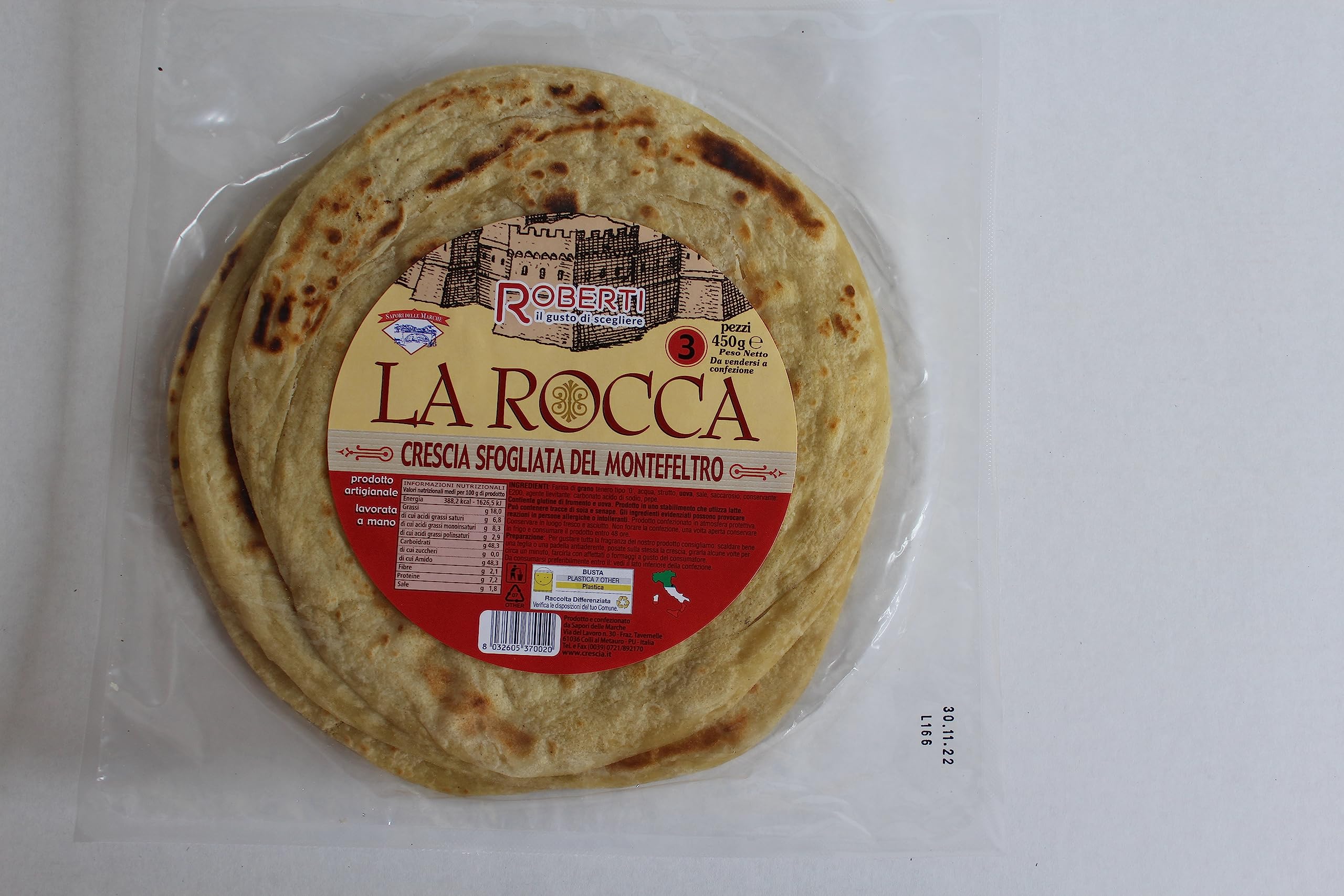 Crescia sfogliata La Rocca 450g (n.1 cartone con 10 confezioni da 450g) SAPORI DELLE MARCHE