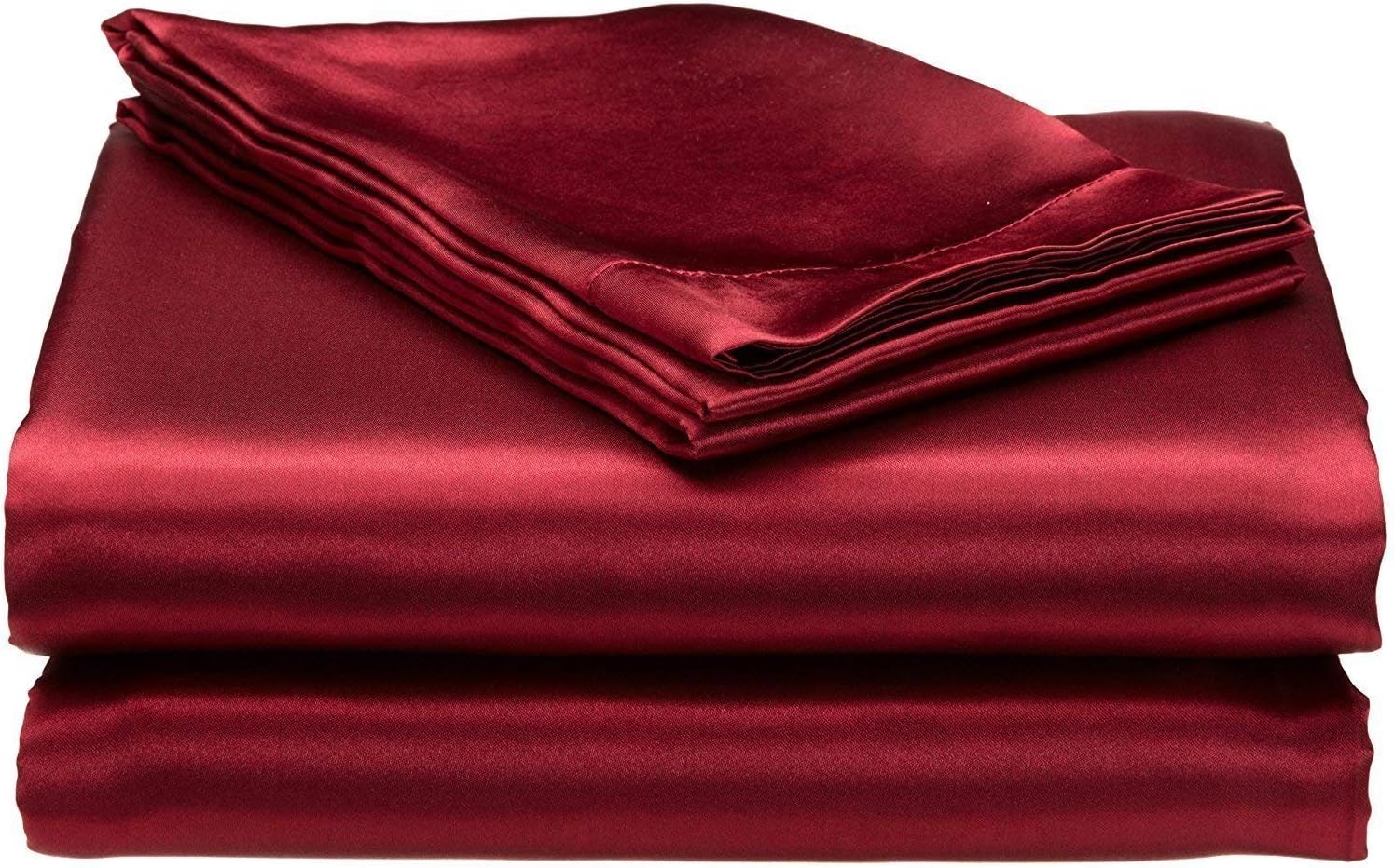 Meena Shree Textile 100% Pure Silk Satin Sheet Set 7pcs, Silk Fitted Sheet 15'' Deep Pocket,Silk Flat Sheet,Silk Duvet Cover & Pillowcases Set !!! Twin, Burgundy