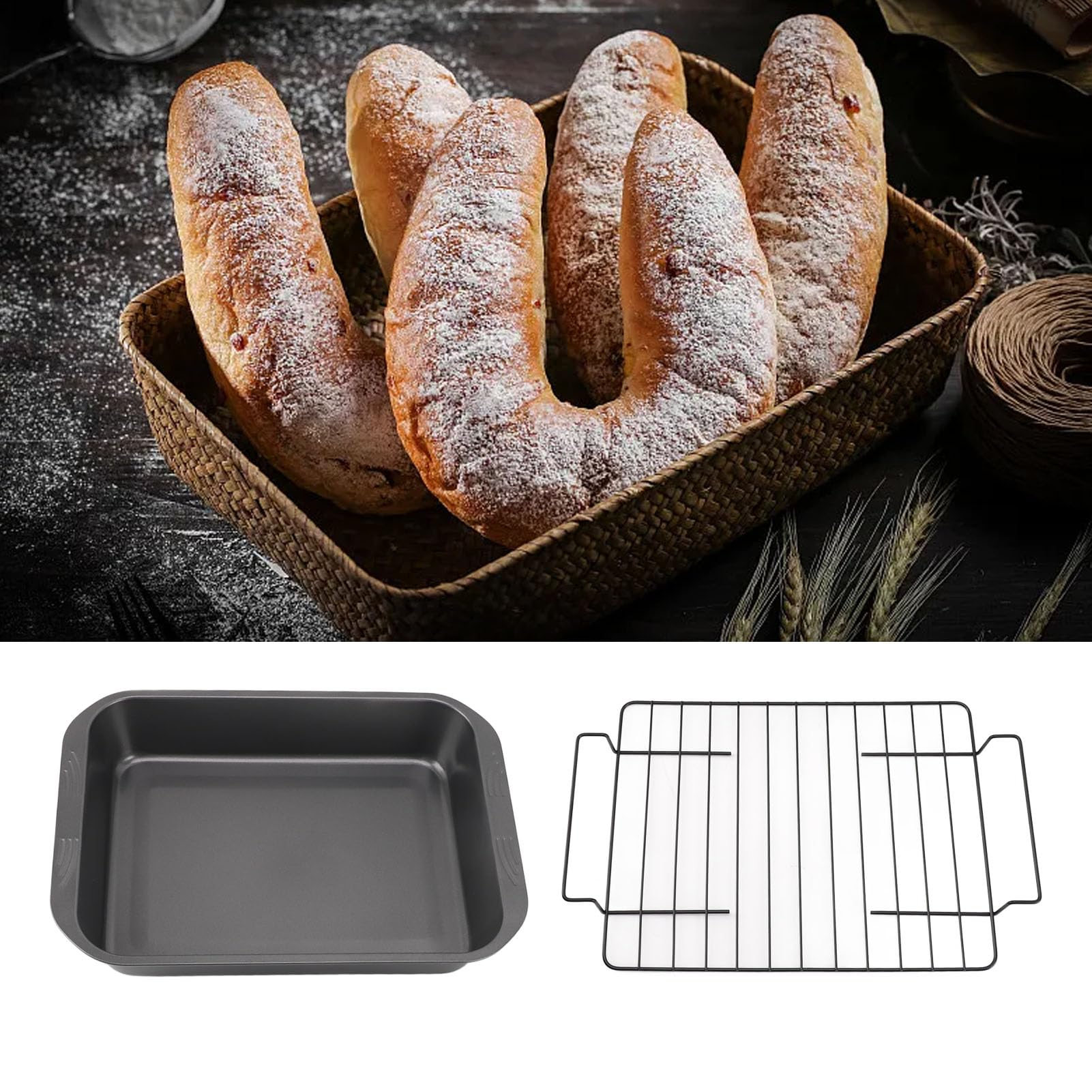 Brytfanna z Rusztem, Blacha do Pieczenia z powłoką nieprzywierającą, Wytrzymałe Metalowe Naczynie do Pieczenia ze Rusztem, Prostokątna Patelnia do Lasagne z Uchwytami, Duża