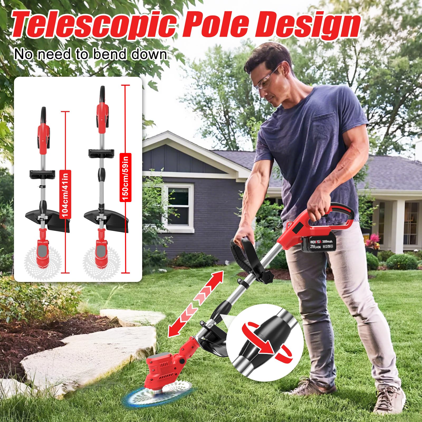 Accu-grastrimmer, 3-in-1, multifunctioneel, met elektrische